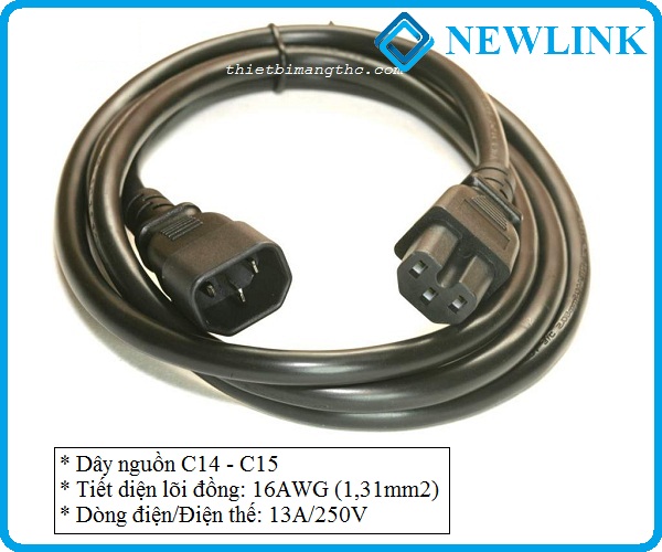 Dây nguồn C14 C15 dài 2M NEWLINK lõi 1.31mm2 (16AWG)